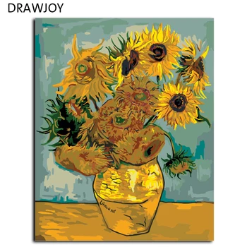 

DRAWJOY Van Gogh Sunflower Painting By Numbers Frameless Picture DIY Canvas Oil Painting Home Decor For Living Room G234 40*50cm