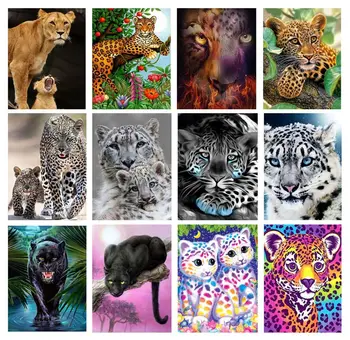 

Cheetah Animal DIY 5D Diamond Painting Jaguar Full Round Diamond Embroidery Leopard Cross Stitch Kits Rhinestone Home Decor Gift