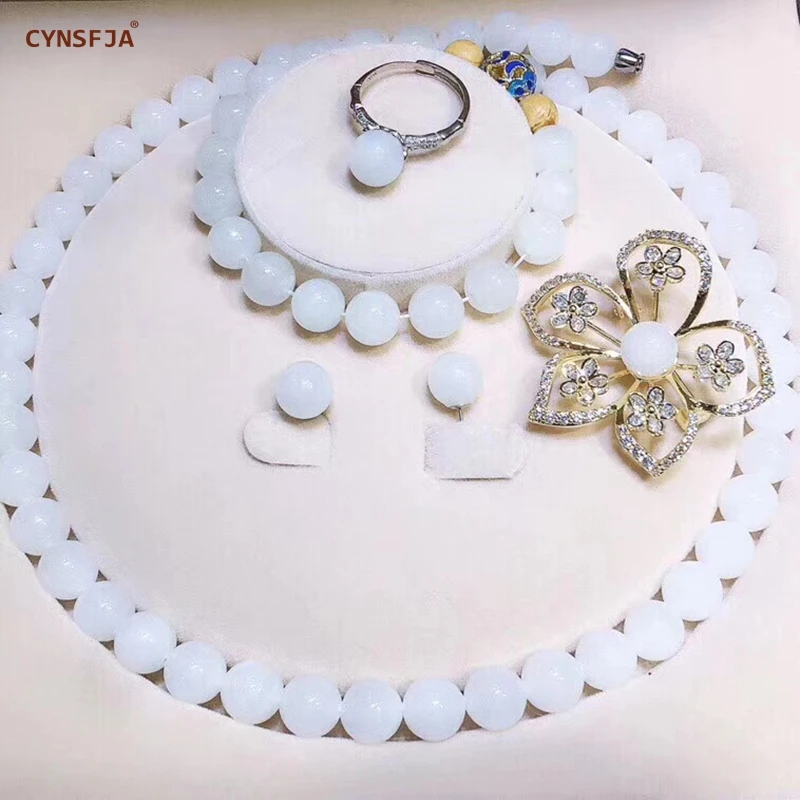 CYNSFJA, настоящий Сертифицированный, натуральный Хотан, нефрит, 925 пробы, серебро, наборы, ожерелье, кольцо, серьги, браслеты, высокое качество, лучшие подарки