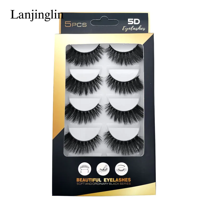 LANJINGLIN, 5 пар, накладные ресницы из искусственной норки, полная полоска, ресницы ручной работы, пушистые, объемные, 5d, для наращивания ресниц, макияж, натуральные, cils, G800