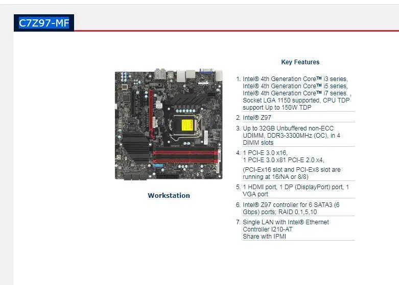 Для Supermicro C7Z97-MF игровая рабочая станция плата Z97 MATX LGA1150 оригинальная б/у материнская плата