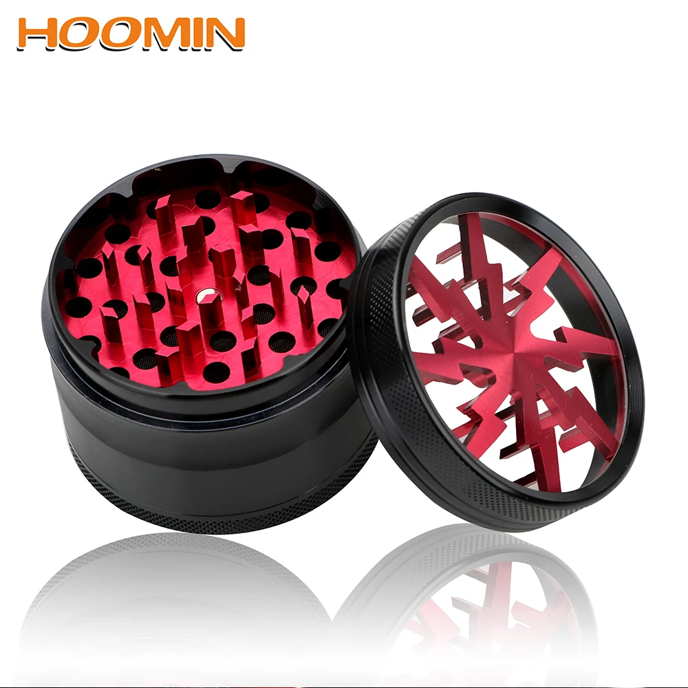 HOOMIN Aluminum Alloy 63MM 4-layer Tobacco Grinder Smoking Herb Cutter Transparent Lightning-Shaped Spice Weed Latest | Дом и сад