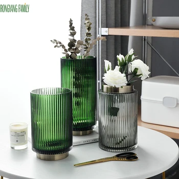 

Nordic Light Luxury Vase Creative Stripe Glass Desktop Flowerpot Simple Living Room TV Cabinet Vase Wedding Decor Flower Bottle