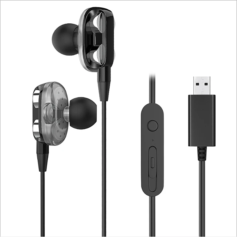 HiFi Game Headset Quad Core Dual Drive Unit Stereo Subwoofer Noise Reduction Headphone Speakers with MIC USB Earphone