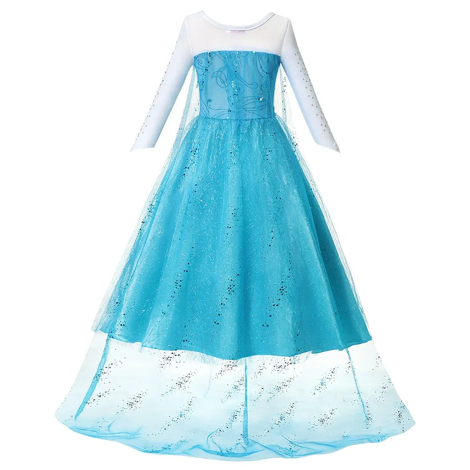 MUABABY/нарядное платье принцессы Эльзы с бисером для девочек; костюм Снежной Королевы для девочек; праздничная одежда на Хеллоуин и день рождения с длинным шлейфом