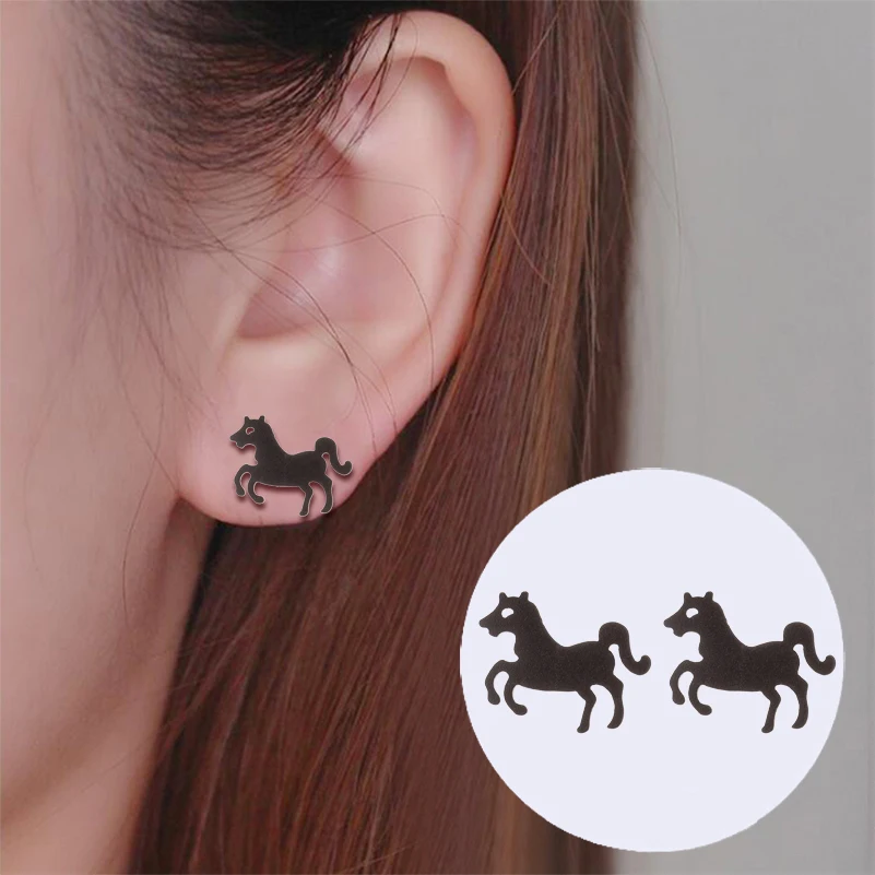 

Hfarich Dainty Black Gold Color Flat Horse Small Earrings for Women Girls In Stainless Steel Children Birthday Gift Orecchini