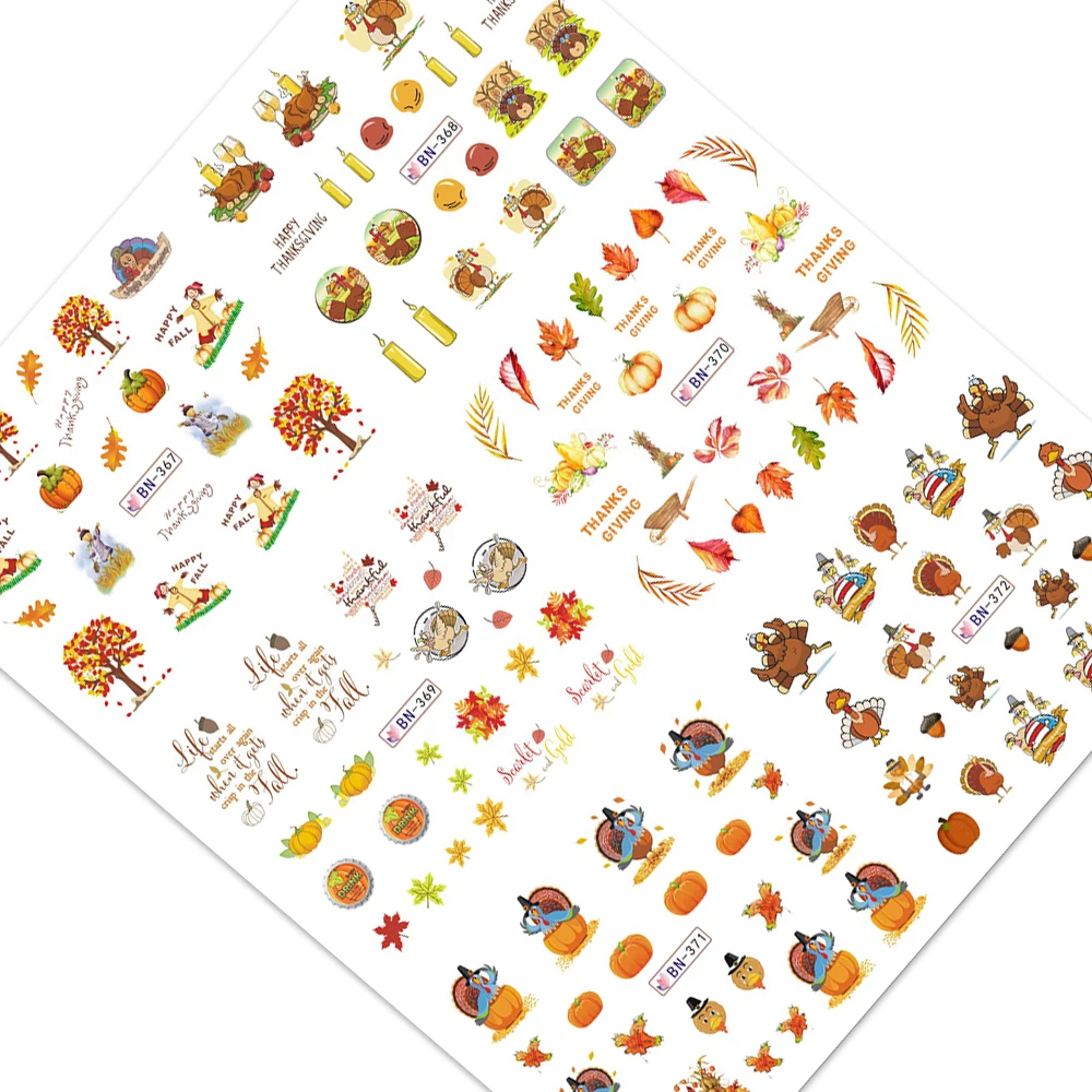 12 вариантов дизайна День благодарения Смешанная Осенняя наклейка на ногти водная наклейка лист тыквы слайдер украшение для маникюра «сделай сам»