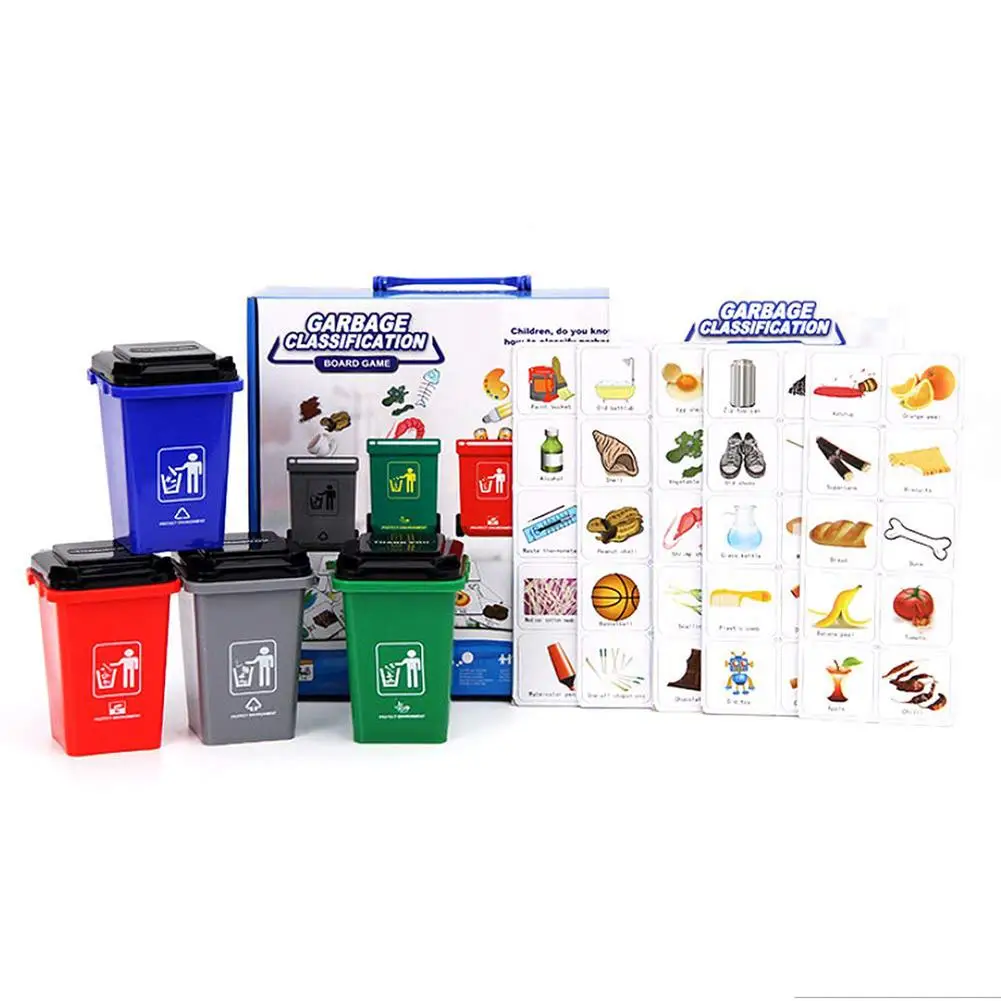 

Educational Mini Kids Garbage Truck Cans Curbside Vehicle Bin Toys Classification Trash Toys with 100Pcs Cards Interactive Toy