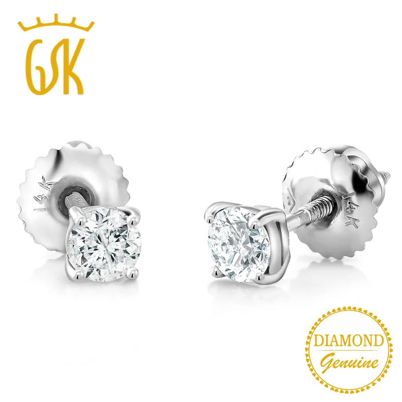 Женские серьги пусеты GemStoneKing круглые из 14K белого золота 0 50 карат с натуральным