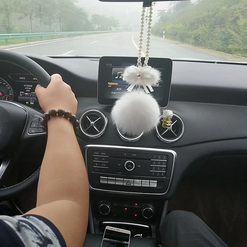 Car Pendant Cute Fur Ball Suspension Ornaments Rearview Mirror Hangings Dangle Trim Auto Interior Accessories Decor for Gifts