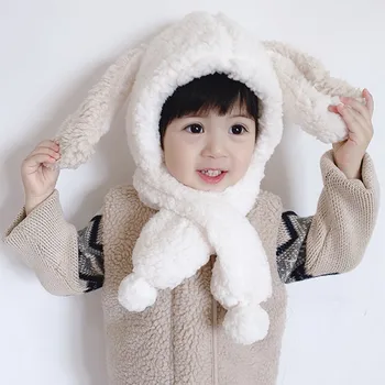 

Baby hat autumn and winter baby ear protection cap boy girl scarf bib one cap warm children plush cap