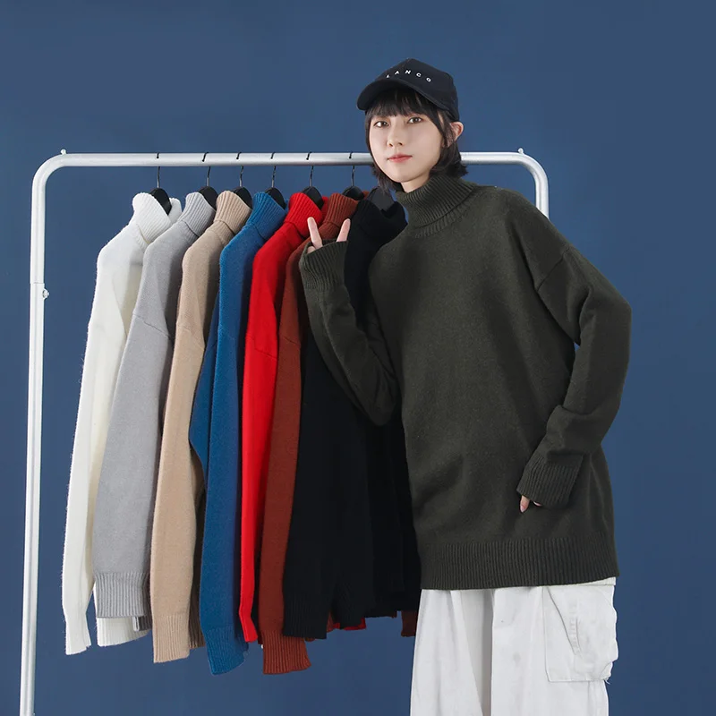 

Fall 2020 Women Sweaters Solid Knitted Long Sleeve Urtleneck Casual Soft Turtleneck Sweater for Femme Pullover Thick Jumper Tops