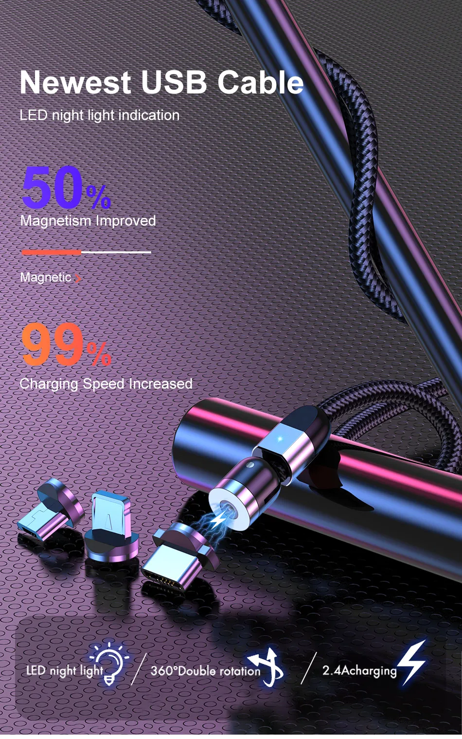 GTWIN 3A Upgrade Magnetic Micro USB Cable For iPhone Samsung Xiaomi Fast Charging USB Type C Cable Cord Magnet Charge USB-C Wire