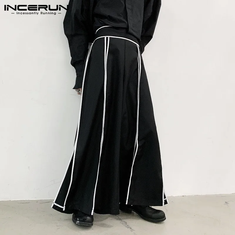 

Fashion Men Wide Leg Pants Striped Joggers Elastic Waist Streetwear Casual Pantalon Loose Punk Split Hem Trousers S-5XL INCERUN