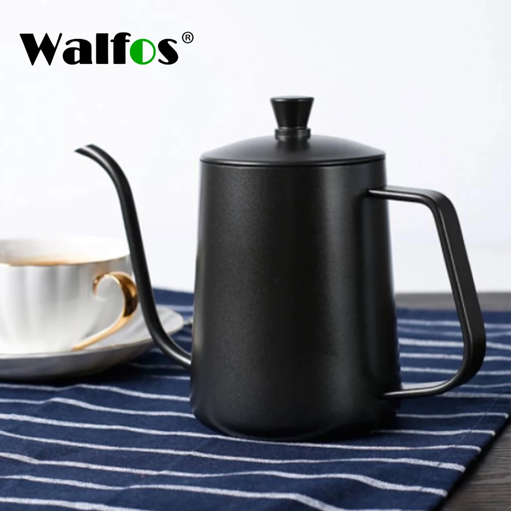 Walfos Stainless Steel Hand Punch Pot Coffee Pots With Lid Coffee Drip Gooseneck Spout Long Mouth Coffee Tea Pot Kettle