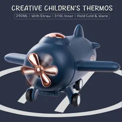 Children's Vacuum Flask 290ml Cartoon Plane And Train Shape Water Bottle Portable Leak-Proof Thermos Creative Cute Kid's Gift