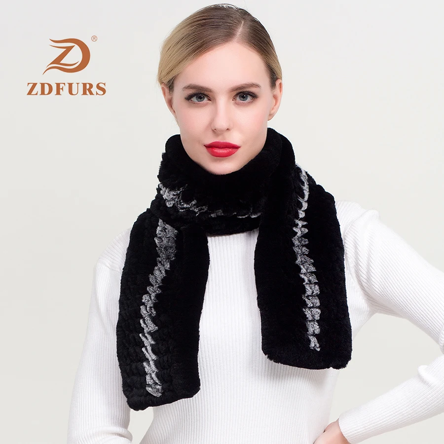 ZDFURS* стильный узор в полоску натуральный мех кролика рекс теплый шарф на шею обертывания кашне, шаль шарфы длинный стиль