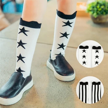 

Black White Color Star Or Stripes Print Calf Length Tube Crew Socks For Child