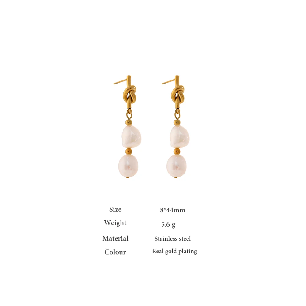 Yhpup 스테인레스 스틸 천연 진주 드롭 귀걸이 참 금속 골드 기하학 18 K 도금 보석 Boucle d' oreille Femme New