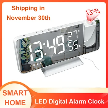 

LED Digital Alarm Clock Radio Projection Multifunction Bedside Time Display FM Radio With Temperature And Humidity Mirror Clock