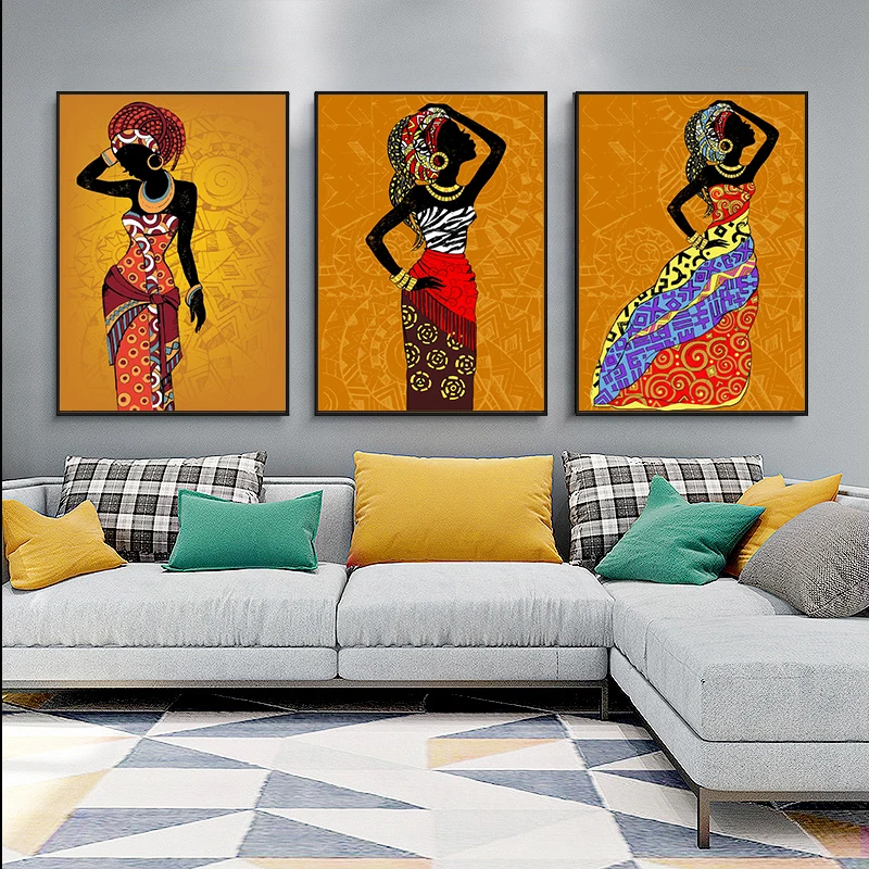 Black and Gold African Woman Art Canvas Painting Posters and Prints