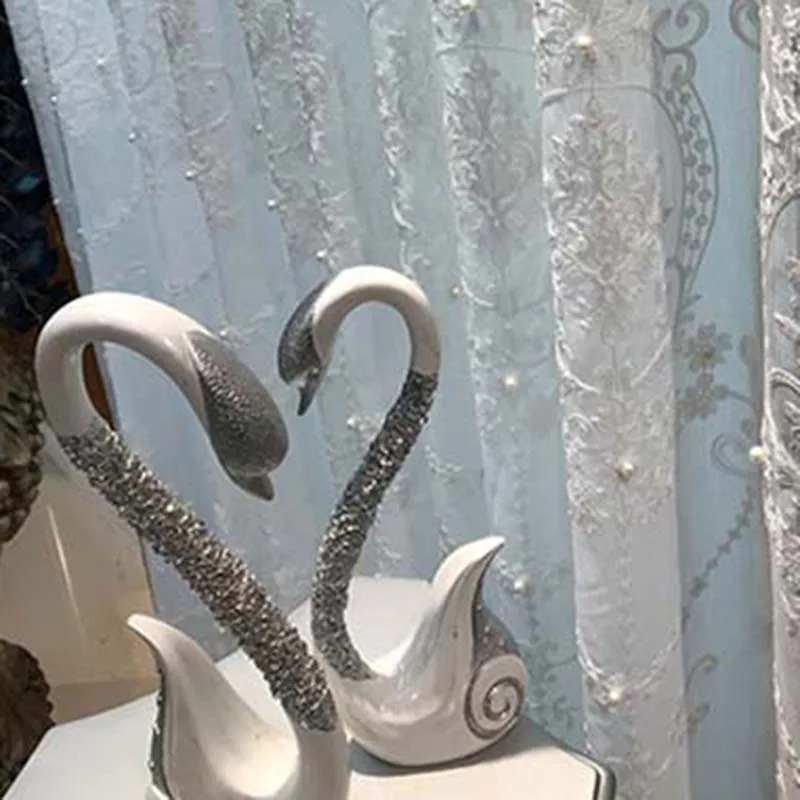 Белые Шторы с жемчугом, элегантные скандинавские геометрические вышитые бусины, тюль для гостиной, готовые оконные шторы, X-KR0005#30