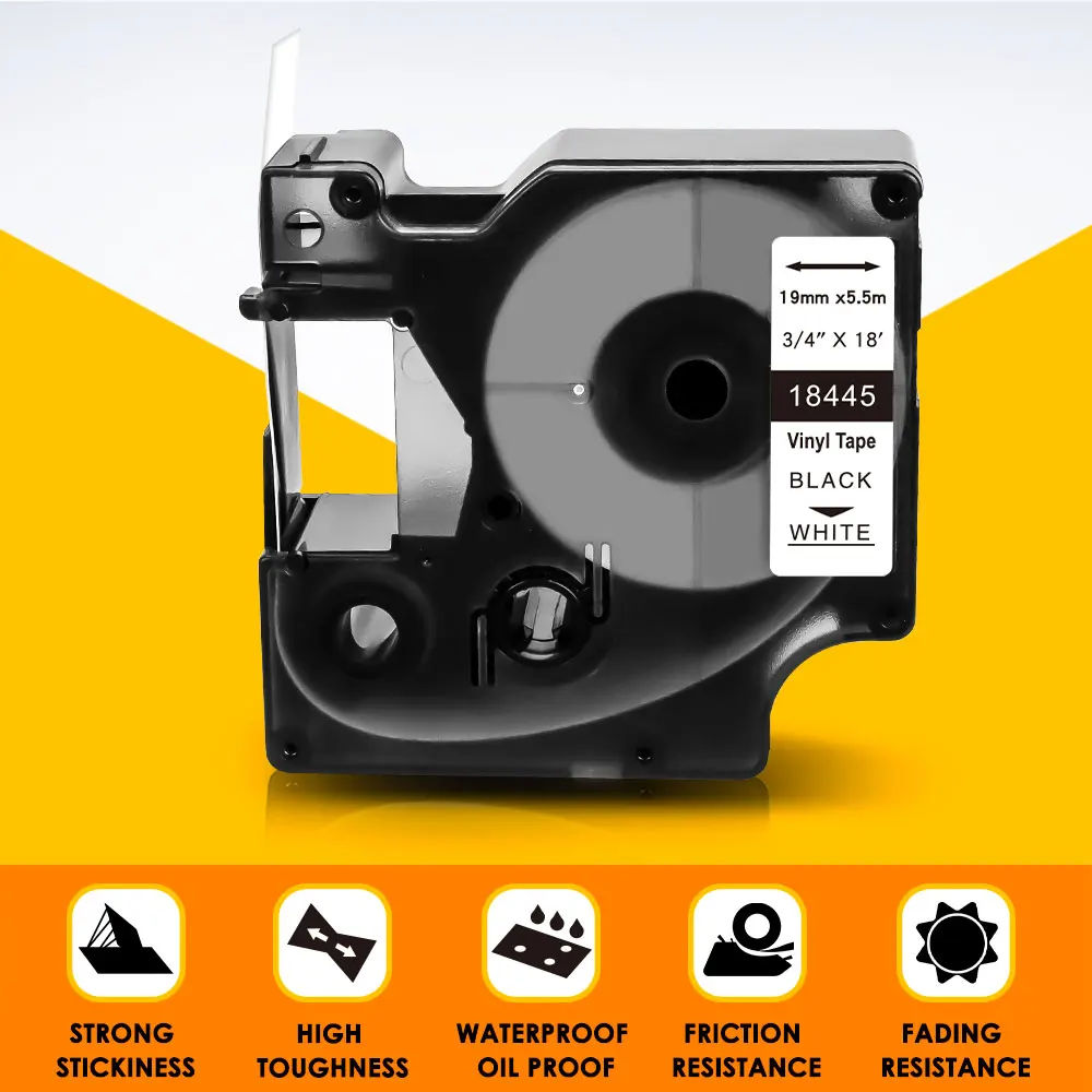 Vinyl Label Dymo Badak 18445 Hitam Putih 19Mm 10PK Casette ...