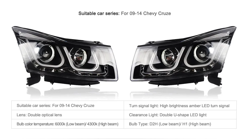 Автомобильная Монтажная головная лампа для Chevrolet Cruze 2009- светодиодный фонарь DRL Объектив Двойной Луч Биксенон HID Q5 весь комплект фар