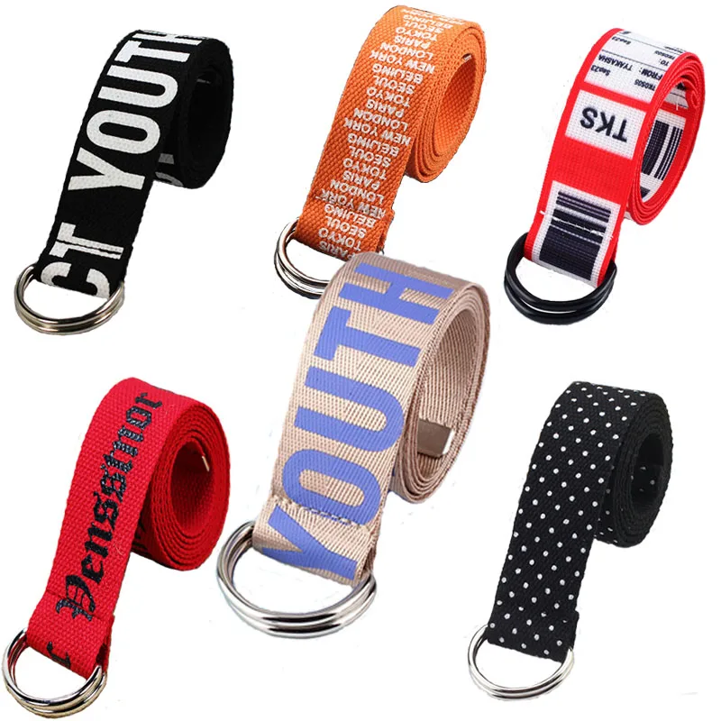 

Canvas Casual Belts Women Punk Letter Long Waist Strap Multi Style Collection Jeans Trouser D Shape Buckle Female Waist Belts