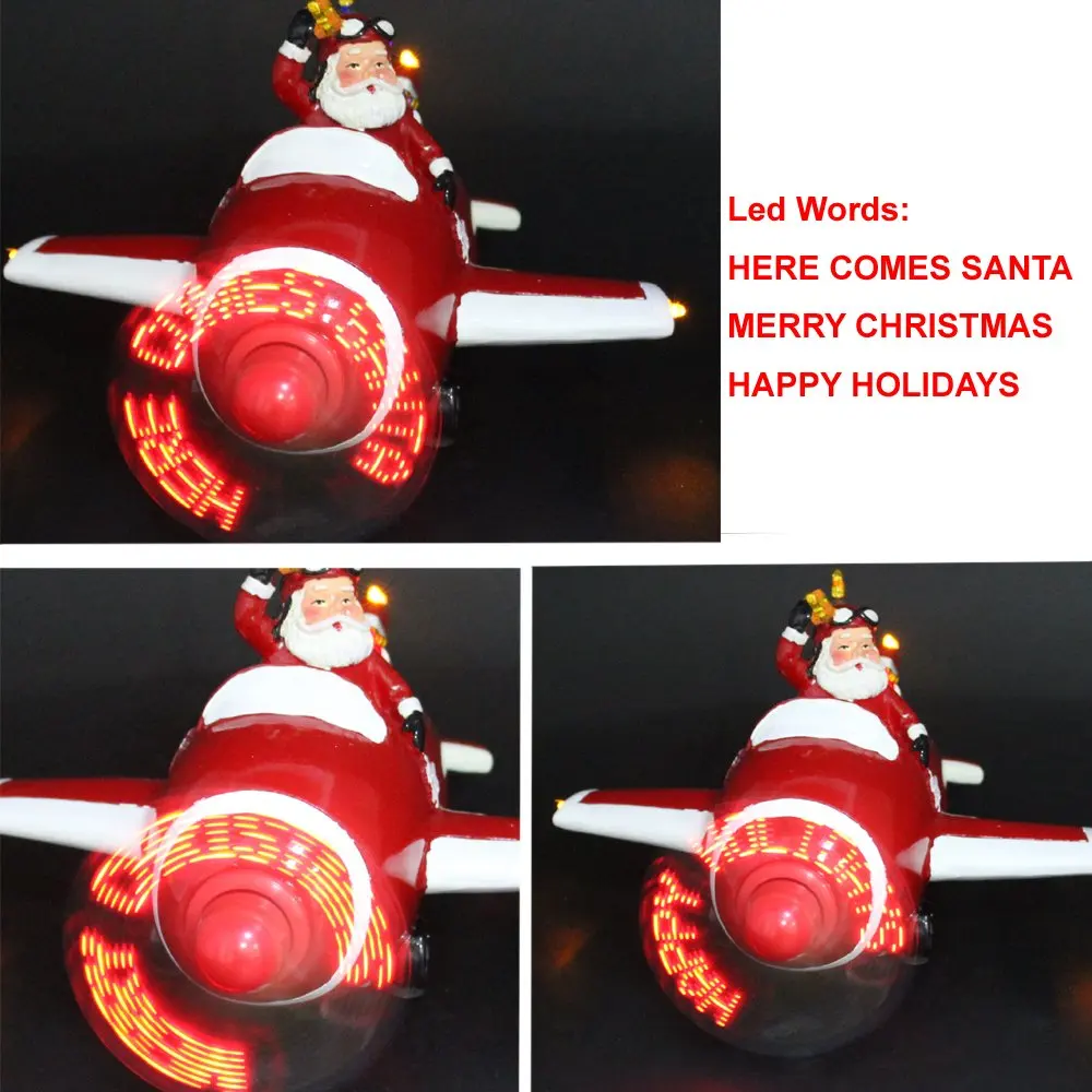 Light up Collectible Figurine Santa Claus and Airplane with Led Lights for Christmas, Party,(Propeller Airplane