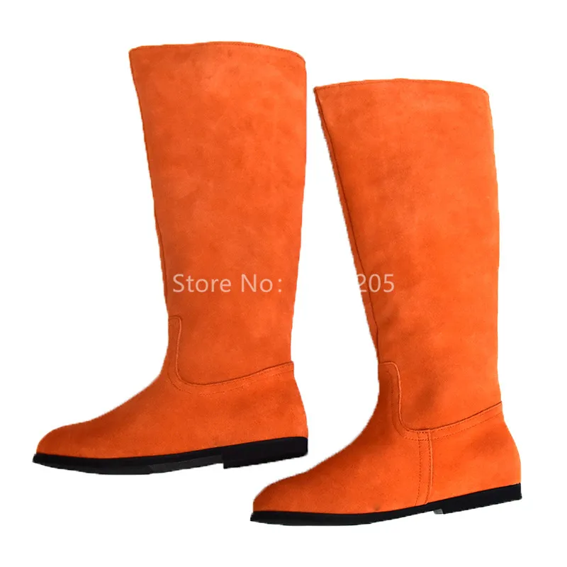 Botines Mujer; ботинки с высоким голенищем; новые модные женские ботинки из натуральной кожи без застежки; сезон осень-зима; женские замшевые туфли на плоской подошве; цвет оранжевый, серый