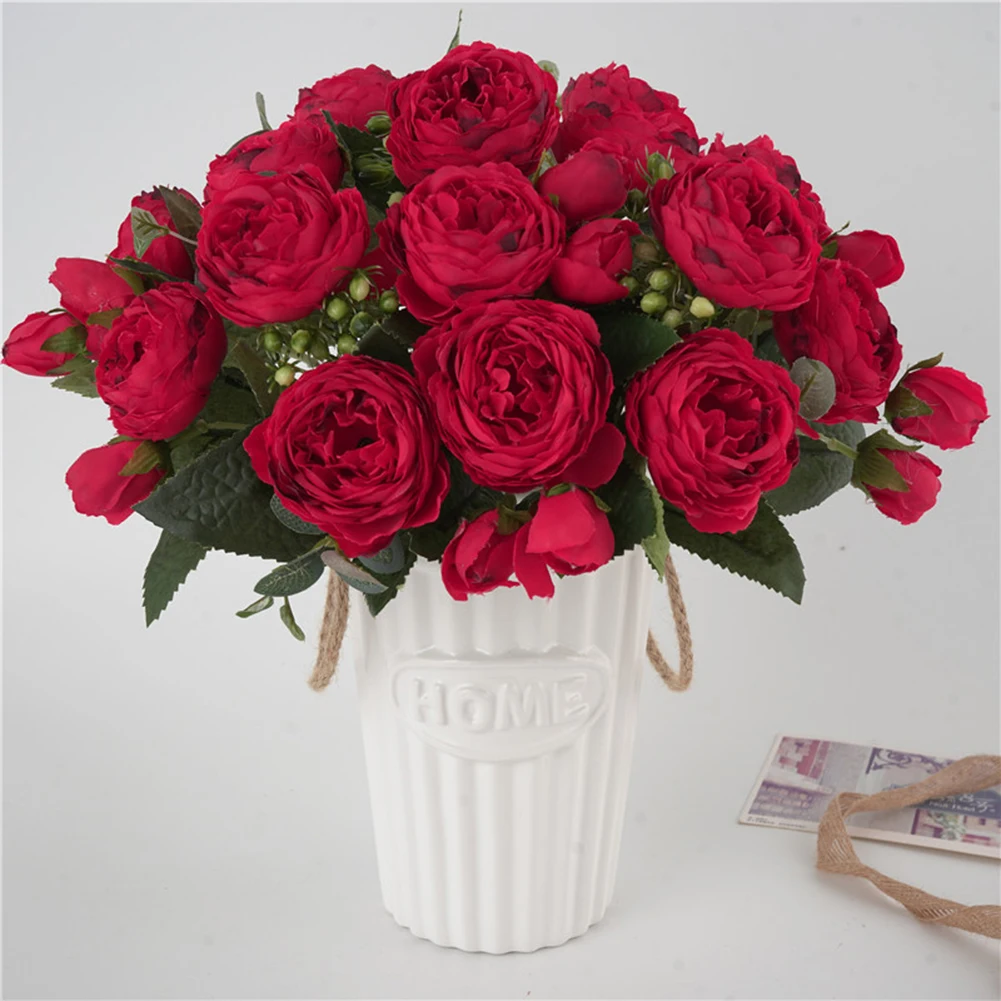 

5 Forks 9 Head Artificial Silk Peony Flowers Bouquet Party DIY Wedding Bride Decoration Fake Flowers For Home Garden Decor