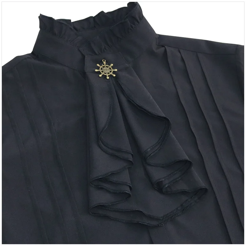 White Cotton Ruffles Stand Collar Lantern Sleeve Victorian Goth Shirt Men Medieval Top Vintage Clothes Male Party Banquet Wear