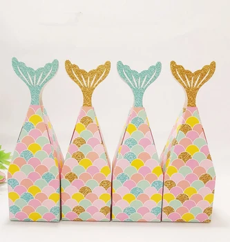 

20Pcs Mermaid Tail Box Mermaid Candy Box Gift Package Boxes Treat Box for Children Birthdays Babies Under Decorations Supplies