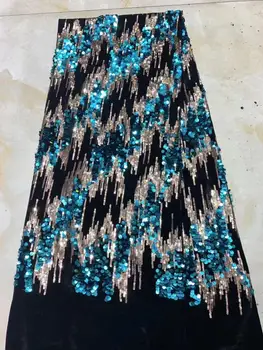 

2019 Latest Blue French Net Laces With Sequins Velvet Fabric High Quality Tulle African Laces Fabric Nigerian Wedding