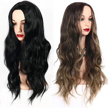 

Long Water Wavy Black to Brown Ombre Wigs High Density Temperature Synthetic Wig For Black/White Women Cosplay Wigs Dream Ice's