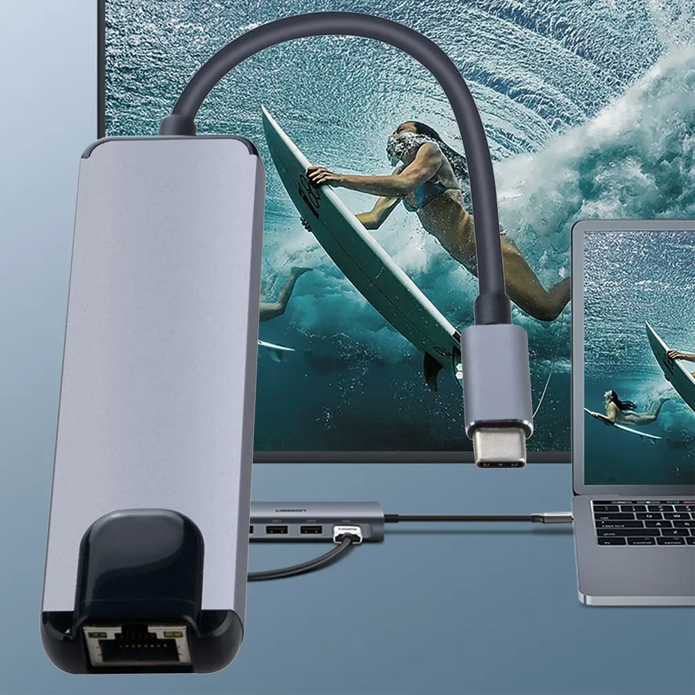 5 в 1 концентратор USB Type C Hdmi 4 к USB C концентратор для Gigabit Ethernet Rj45 Lan адаптер для Mac book Pro Thunderbolt 3 USB-C зарядное устройство