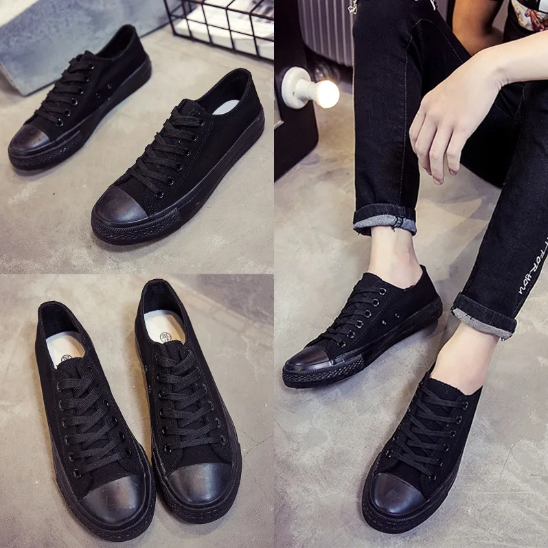 

Women Shoe Low Top All Black And White with Pattern Canvas C Anvas Sneakers Men Pure Black Breathable Job Board C