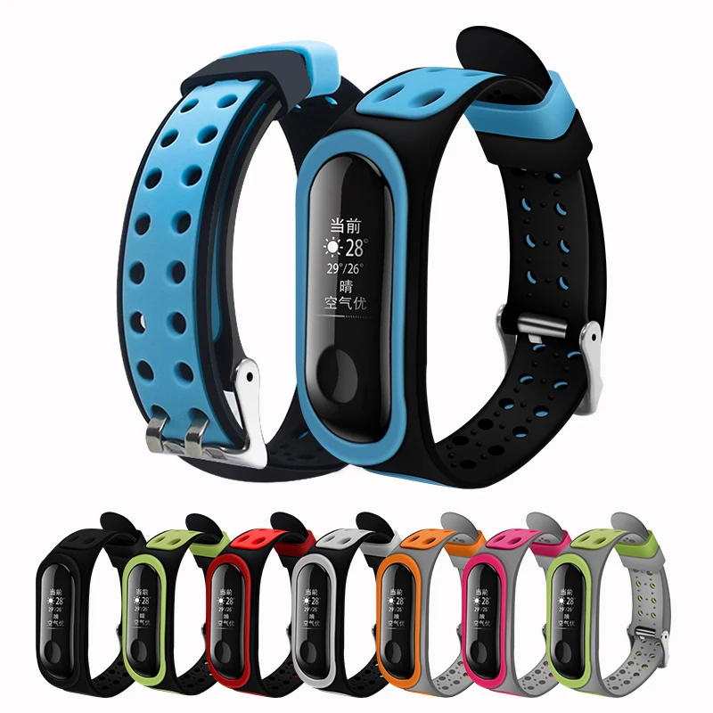 Силиконовый ремешок для Mi Band 4 Xiaomi Miband 3 смарт браслет с двойной пряжкой цветные