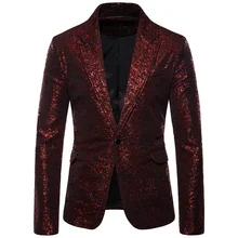 LUCLESAM – veste de costume pour hommes, Blazer à un bouton, Slim Fit, costume de scène, Costumes de fête 