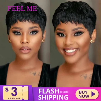 

FEEL ME Pixie Cut Wig Short Straight Hair Wigs Remy Human Hair Wigs For Black Women Brazilian Natural Curls Wigs 130% Density