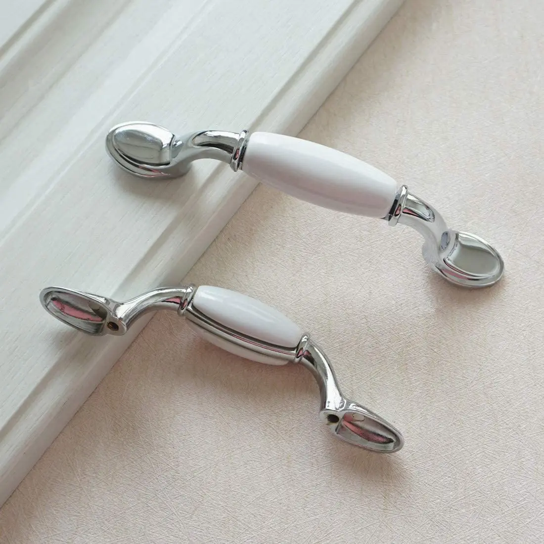 White Ceramic Chrome Cabinet Handles 4