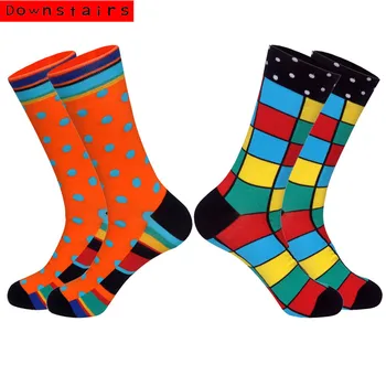 

Downstairs 2Pairs Lot Men Brand Socks Men Funny Colorful Patterns Streetwear Hip Hop Happy Cotton Calcetines Largos Hombre