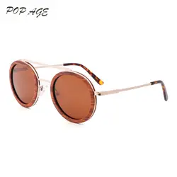 Круглые очки в деревянной оправе, женские поляризованные солнцезащитные очки, металлическая деревянная оправа, солнцезащитные очки Lentes De