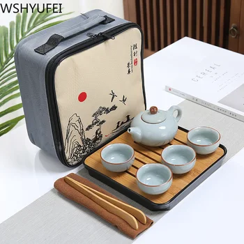 

WSHYUFEI Chinese Handmade Tea set Ceramic Portable Teapot Set Outdoor Travel teapot Tea Cups Ceremony Teacup Customized gifts