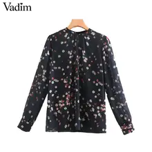 Vadim Женская винтажная блузка с принтом и длинным рукавом, плиссированные ретро рубашки, Женская стильная Базовая офисная одежда, шикарные топы, блузы LB615