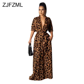 

Sexy Long Leopard Dress Women Deep V Neck Half Sleeve High Waist Slim Club Dresses Plus Size Ladies Causal Elegant Autumn Dress