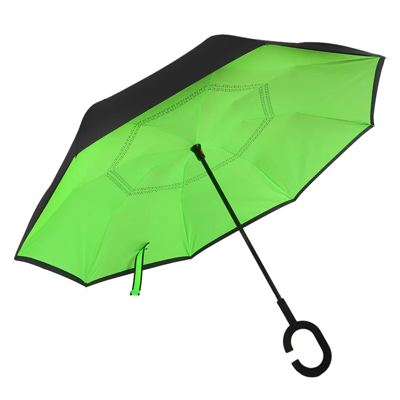 Fancytime Зонт от дождя с обратным ходом для женщин, складной двухслойный зонт для мужчин, самостоящий женский зонт с ручкой, ветрозащитный зонт от солнца и дождя