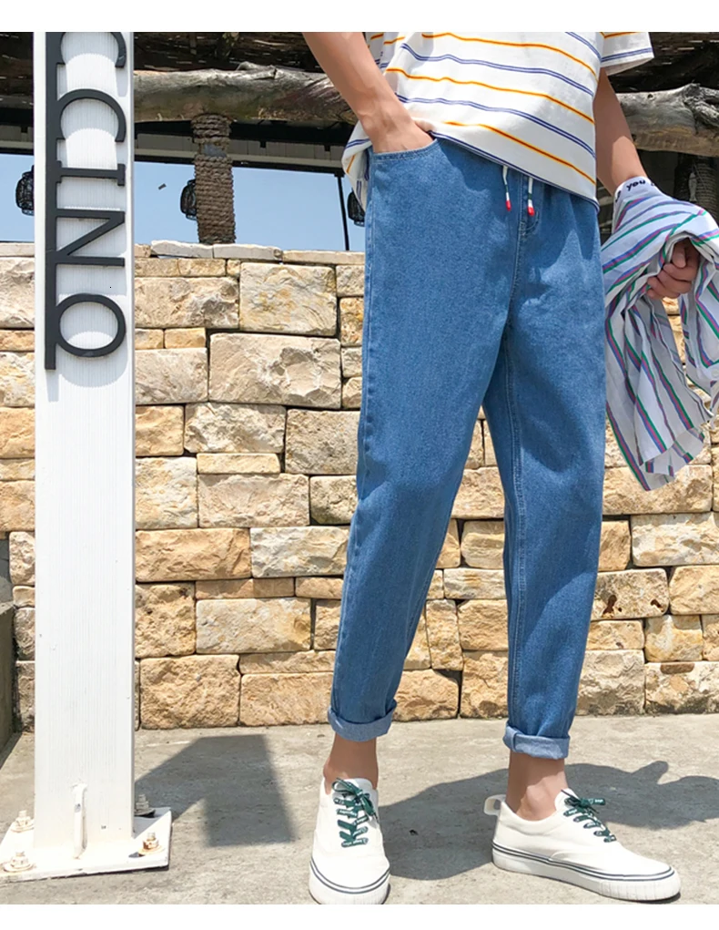 Autumn Jeans Men's Fashion Washed Solid Color Casual Denim Trousers Man Streetwear Wild Hip Hop Loose Straight Jeans Pants Male