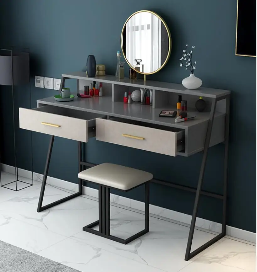 

Net red iron dressing table desk integration post modern light luxury make-up table small family master bedroom